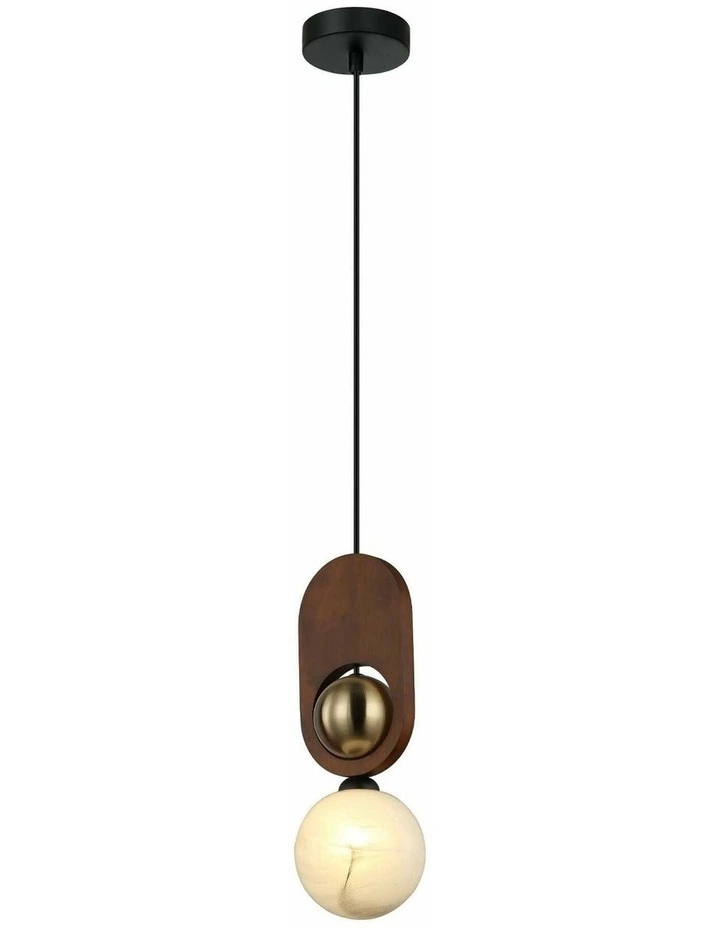 Palta Interior Sandblasted Opal Diffuser with Brass & Wood Highlight Pendant Lights image 3