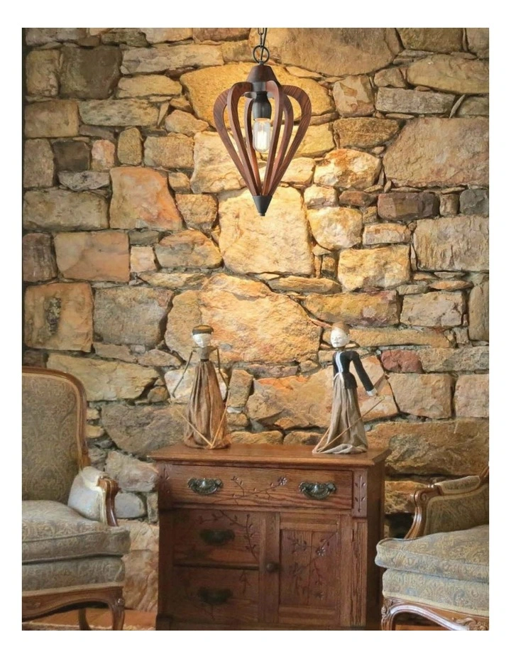 Senorita Rustic Small Tuscan Coffee Cherry / Winter Moss Wood Pendant Lights image 2