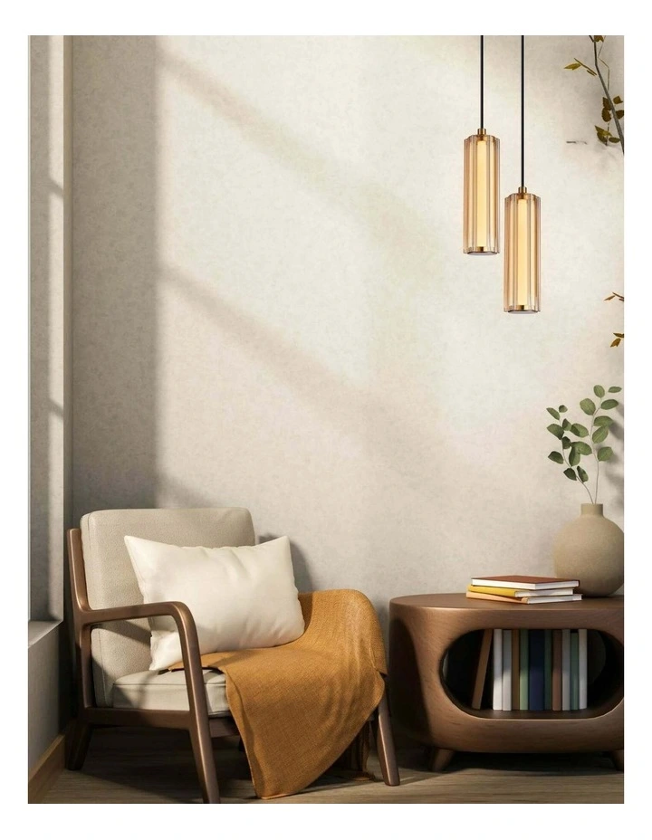 Freccia Interior LED Tri-CCT Glass with Curve Cylinder Pendant Lights image 2