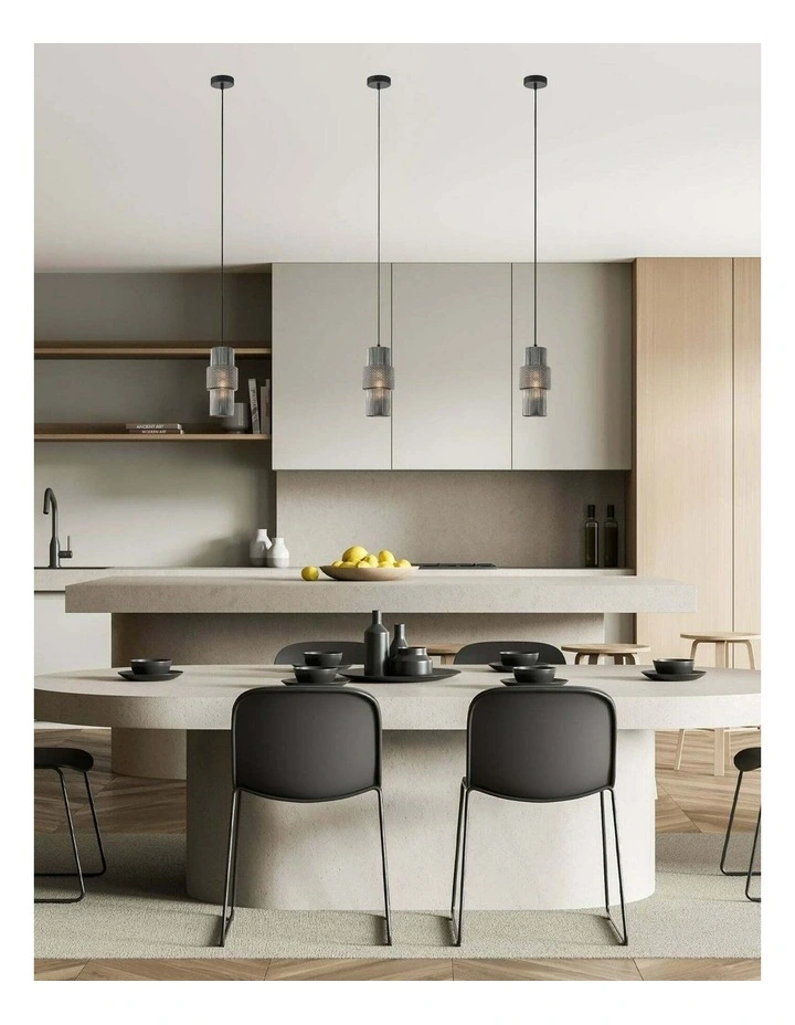 Hueca Interior Double Cylinder Ribbed with Segment Pendant Lights image 4