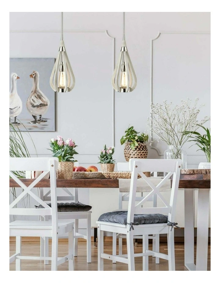 Bonito Rustic Small Taupe / Winter Moss Wood Tear Drop Pendant Light image 2