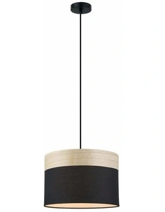 Tambura Scandinavian Medium Drum Cloth Shade with Wood Veneer Trim Pendant Lights