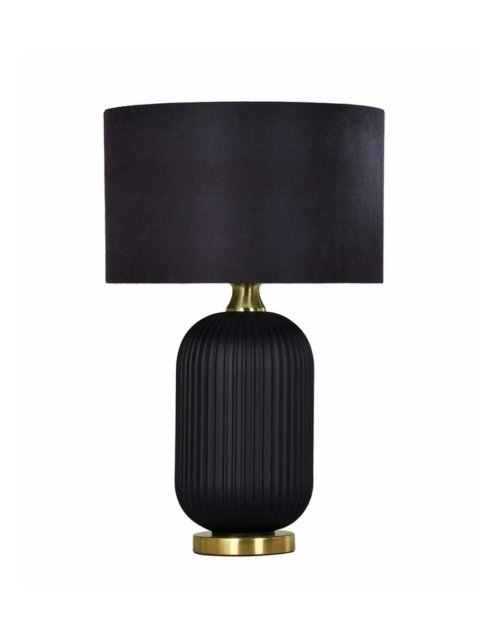 Lusso Interior Black Drum Shade Ceramic Base with Antique Brass Highlight Table Lamps image 1