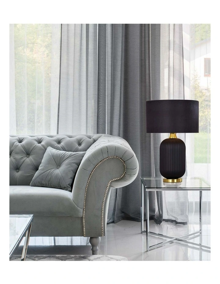 Lusso Interior Black Drum Shade Ceramic Base with Antique Brass Highlight Table Lamps image 2
