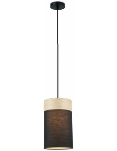 Tambura Scandinavian Small Round Cloth Shade with Wood Veneer Trim Pendant Lights