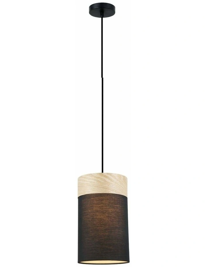 Tambura Scandinavian Small Round Cloth Shade with Wood Veneer Trim Pendant Lights image 1