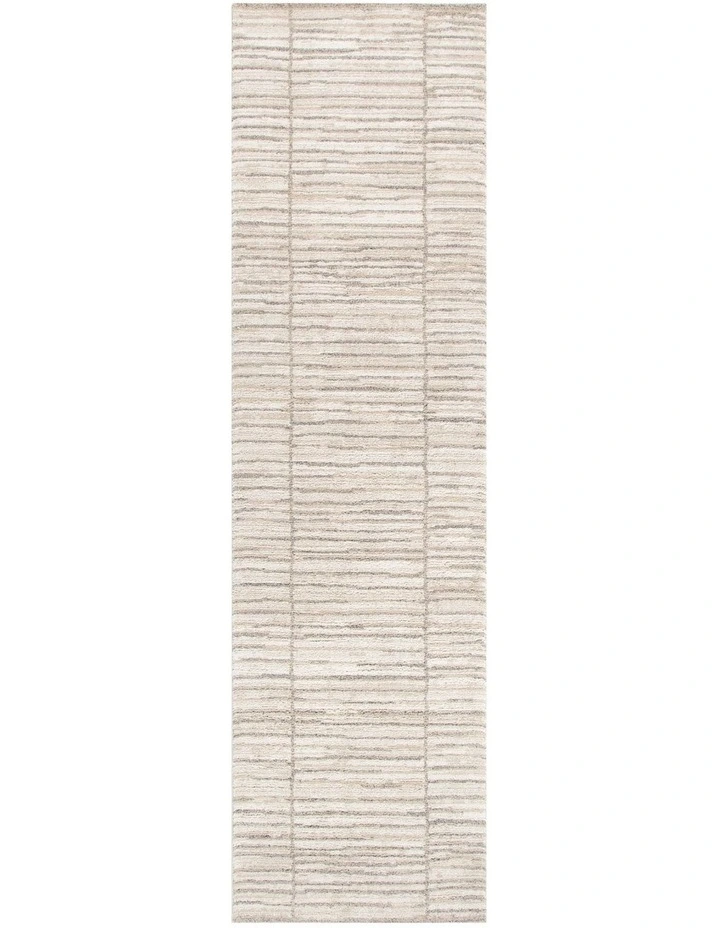 Clara Distressed Thick Lines Beige Grey Runner - C107 image 1