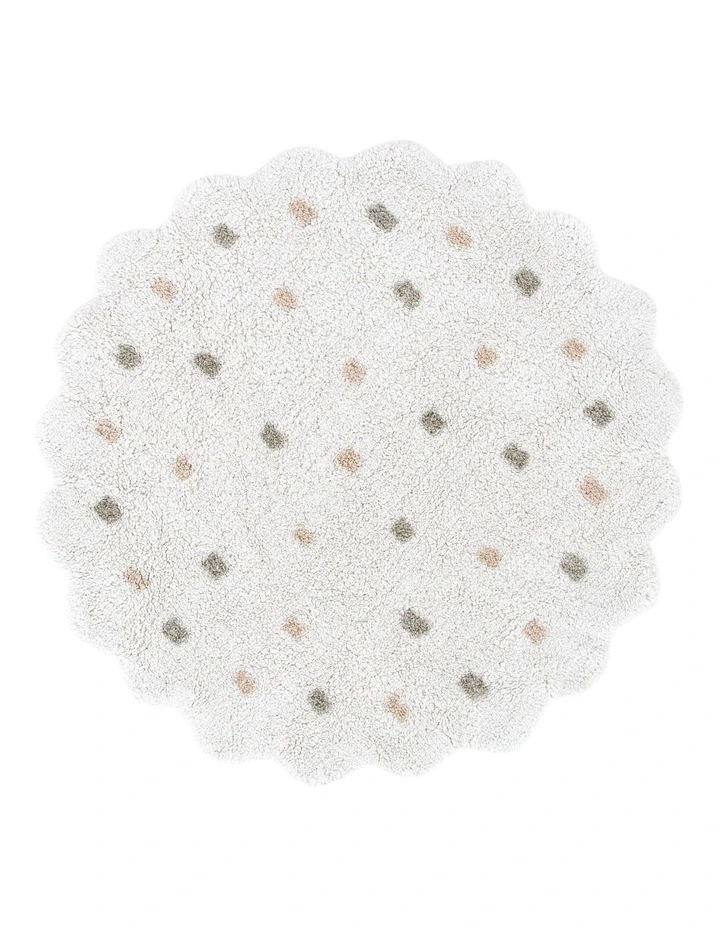Mellow Round Scalloped Kids Rug White & Multi image 1