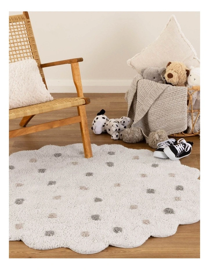 Mellow Round Scalloped Kids Rug White & Multi image 4