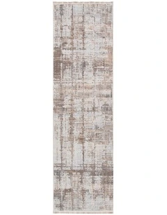 Cherie Distressed Look Watercolour Beige Grey Runner - CH08
