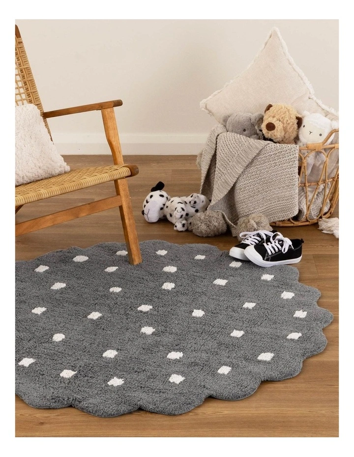 Mellow Round Scalloped Kids Rug Grey image 4