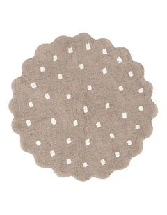 Mellow Round Scalloped Kids Rug Mushroom Beige