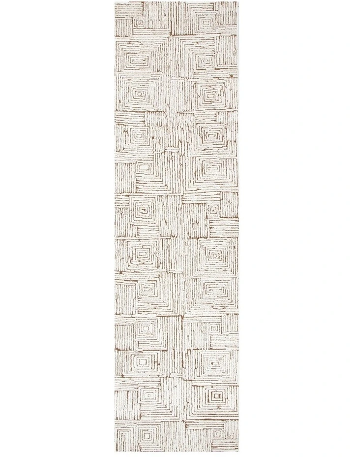 Mila Geometric Squares Cream Brown Runner - MIL8 image 1