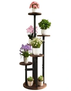 5-Tier Metal & Wood Plant Stand  Indoor Outdoor Plant Shelf for Garden Patio & Balcony