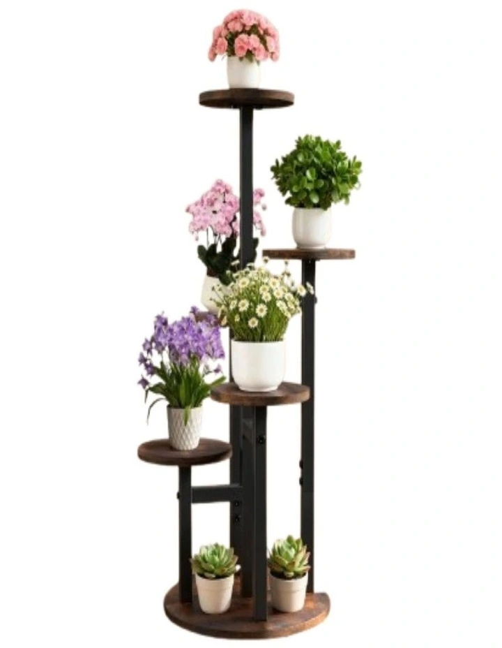 5-Tier Metal & Wood Plant Stand Indoor Outdoor Plant Shelf for Garden Patio & Balcony image 1