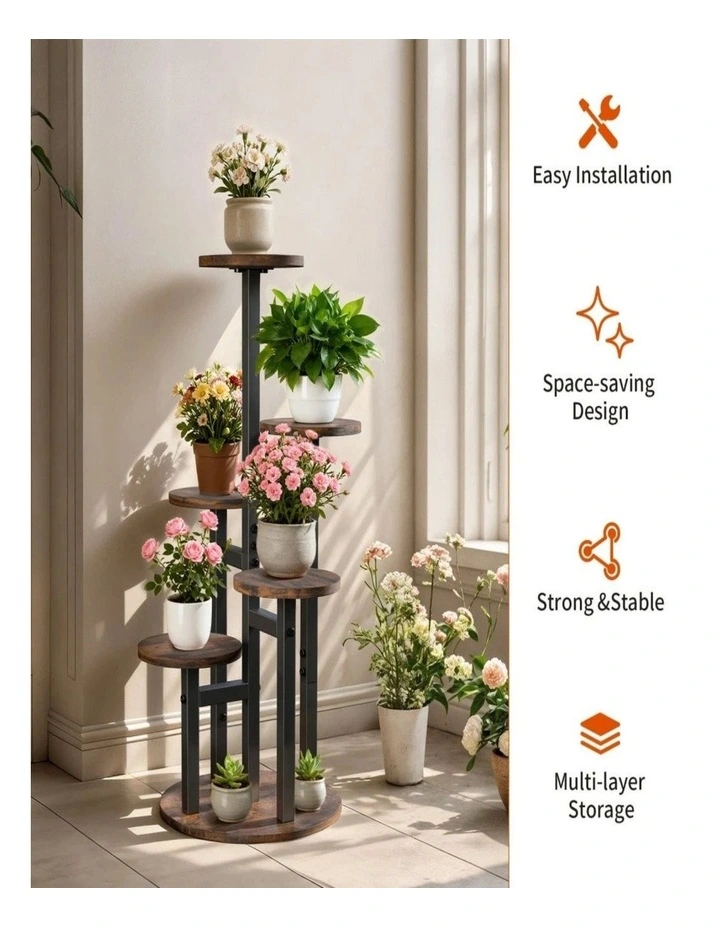 5-Tier Metal & Wood Plant Stand Indoor Outdoor Plant Shelf for Garden Patio & Balcony image 3