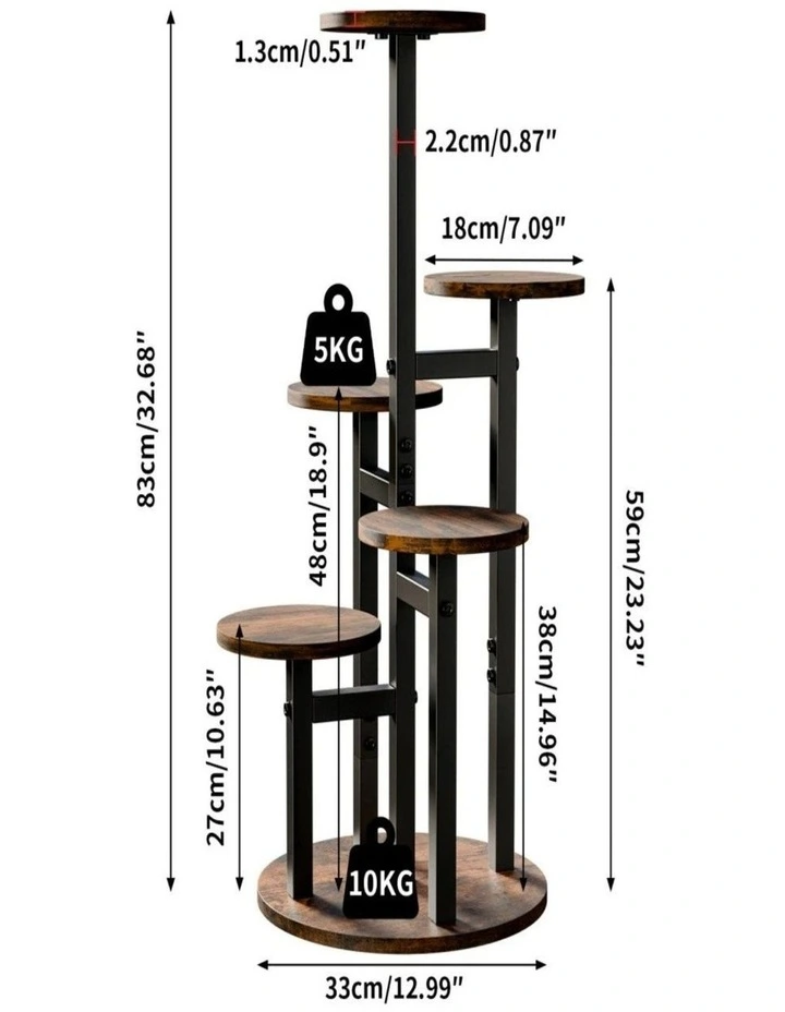 5-Tier Metal & Wood Plant Stand Indoor Outdoor Plant Shelf for Garden Patio & Balcony image 4