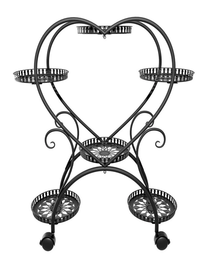 Heart-Shaped 6-Pot Metal Plant Stand on Wheels  Indoor Outdoor Flower Display Rack image 1