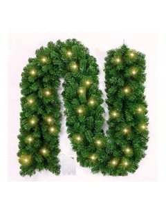 9ft Green Christmas Garland with LED Lights  Stair & Fireplace Decor