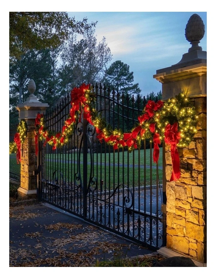 9ft Green Christmas Garland with LED Lights Stair & Fireplace Decor image 4