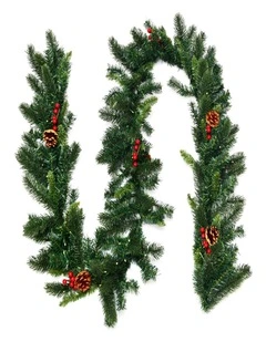 2.7m Pre-Lit Pine Christmas Garland with 100 LED Lights & 200 Tips