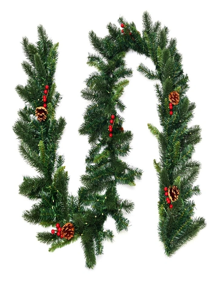 2.7m Pre-Lit Pine Christmas Garland with 100 LED Lights & 200 Tips image 1