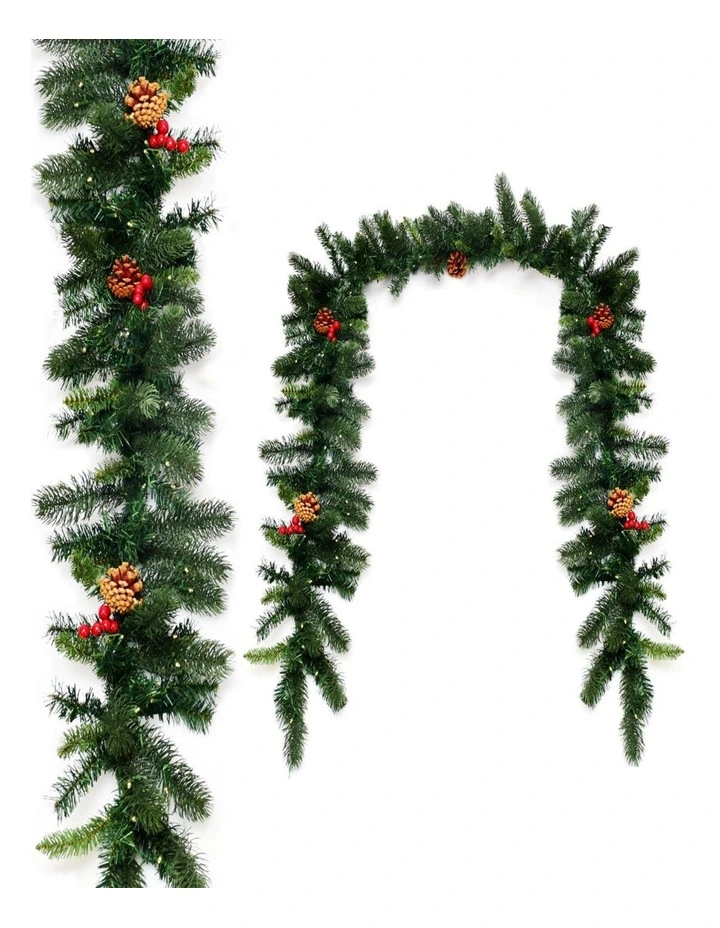 2.7m Pre-Lit Pine Christmas Garland with 100 LED Lights & 200 Tips image 2