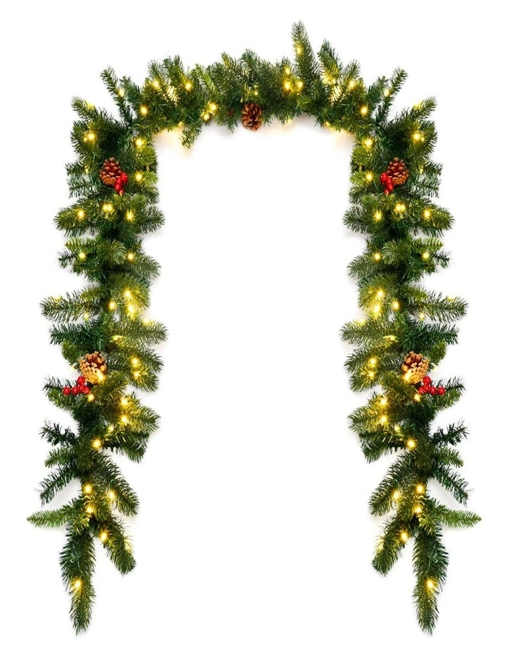 2.7m Pre-Lit Pine Christmas Garland with 100 LED Lights & 200 Tips image 3