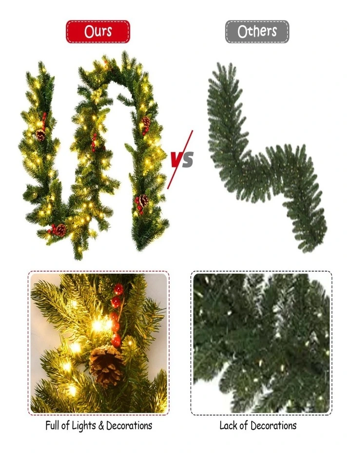 2.7m Pre-Lit Pine Christmas Garland with 100 LED Lights & 200 Tips image 4