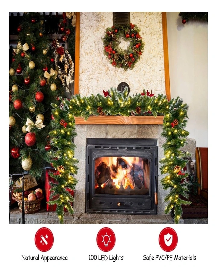 2.7m Pre-Lit Pine Christmas Garland with 100 LED Lights & 200 Tips image 5