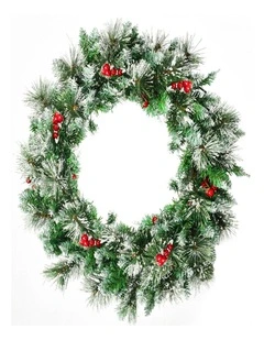 60cm Snow-Covered Christmas Wreath with 50 LED Lights  Festive Decor