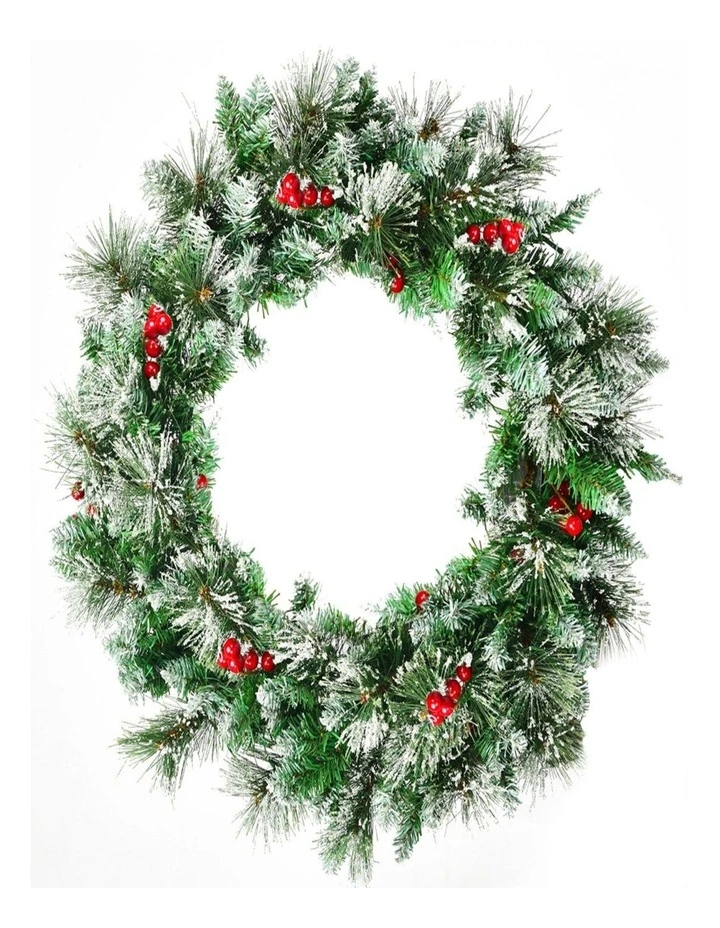 60cm Snow-Covered Christmas Wreath with 50 LED Lights Festive Decor image 1