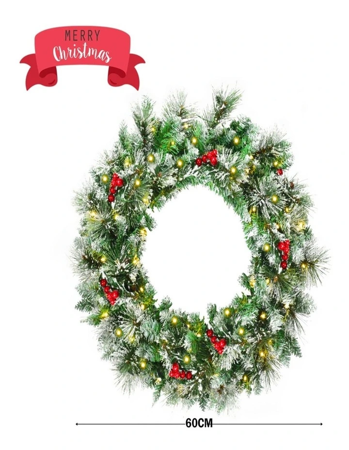 60cm Snow-Covered Christmas Wreath with 50 LED Lights Festive Decor image 4