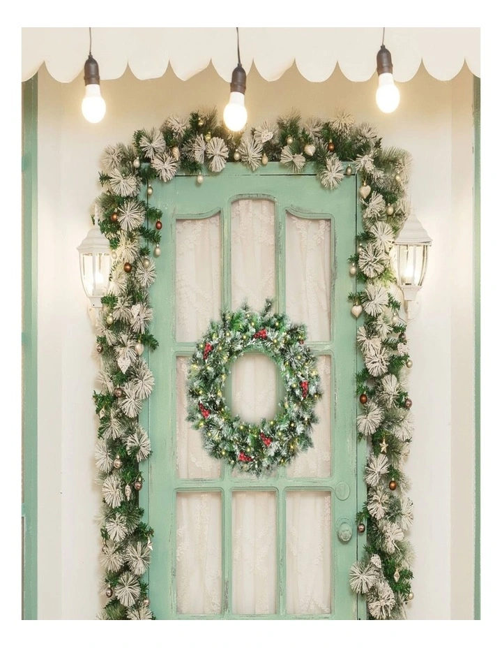 60cm Snow-Covered Christmas Wreath with 50 LED Lights Festive Decor image 5