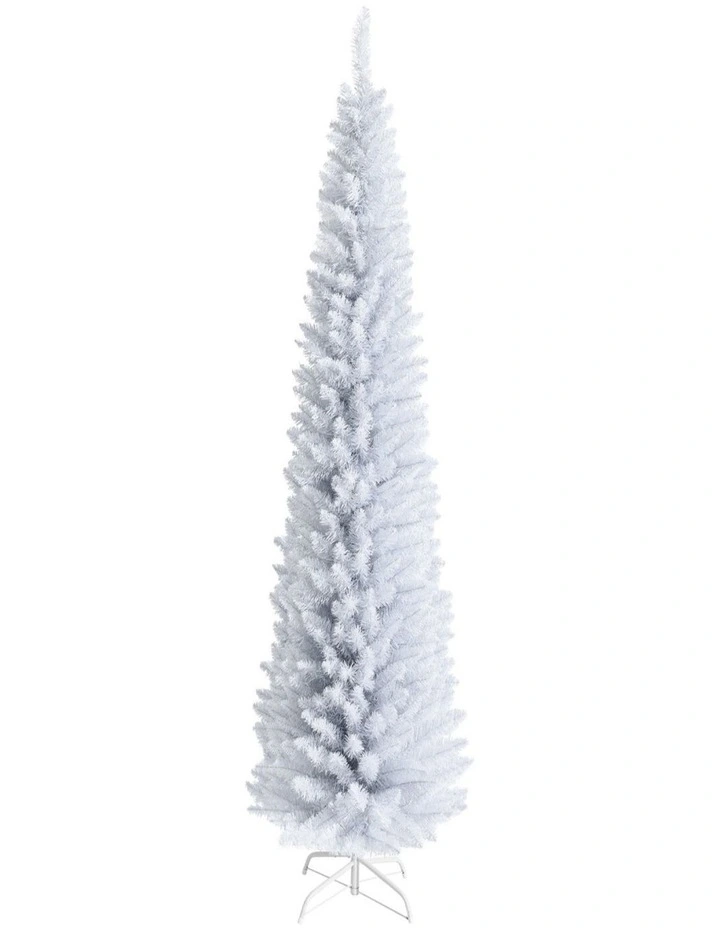 2.1m White Pencil Artificial Christmas Tree Slim Xmas Home Decoration image 1