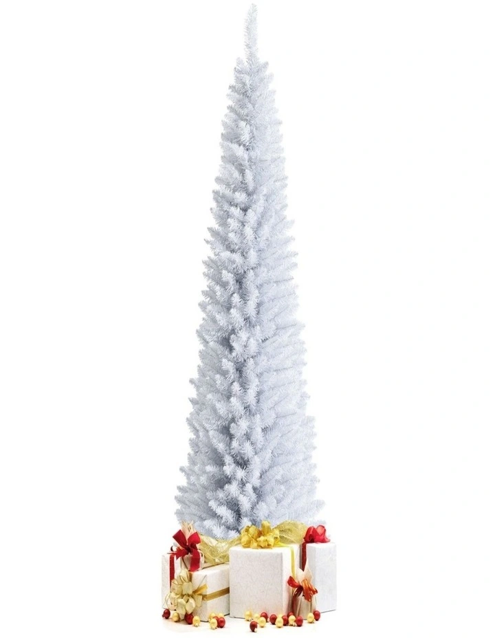 2.1m White Pencil Artificial Christmas Tree Slim Xmas Home Decoration image 2