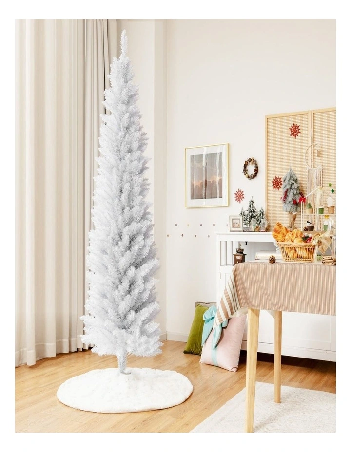 2.1m White Pencil Artificial Christmas Tree Slim Xmas Home Decoration image 4