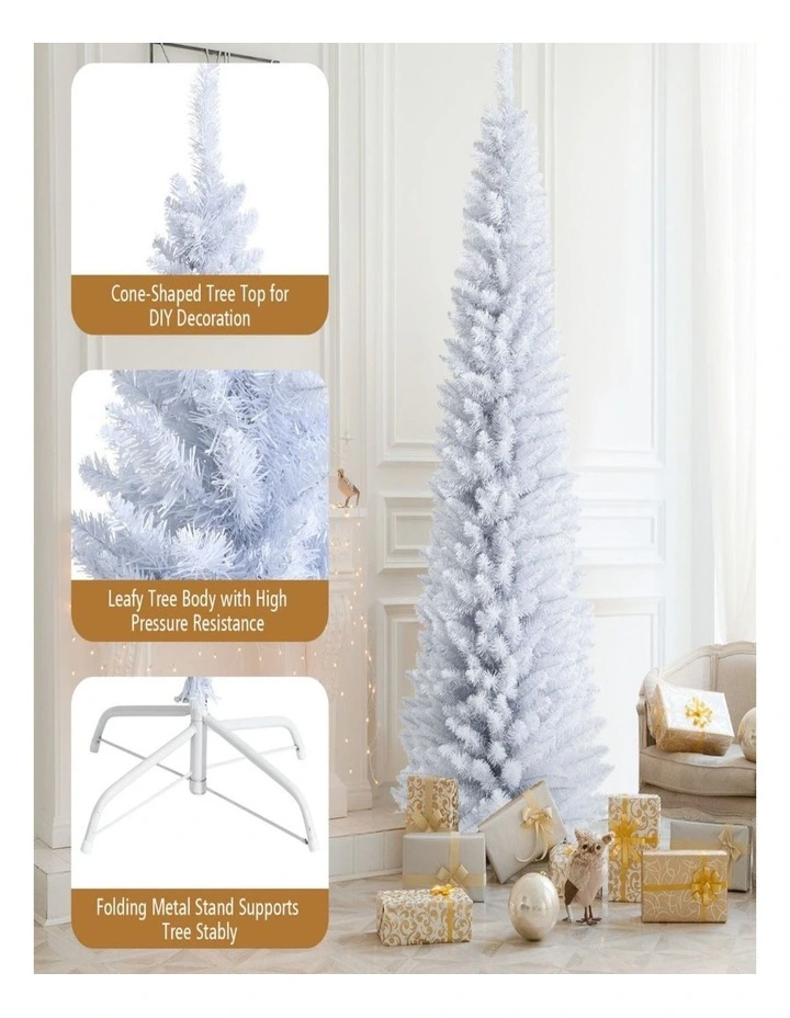 2.1m White Pencil Artificial Christmas Tree Slim Xmas Home Decoration image 5