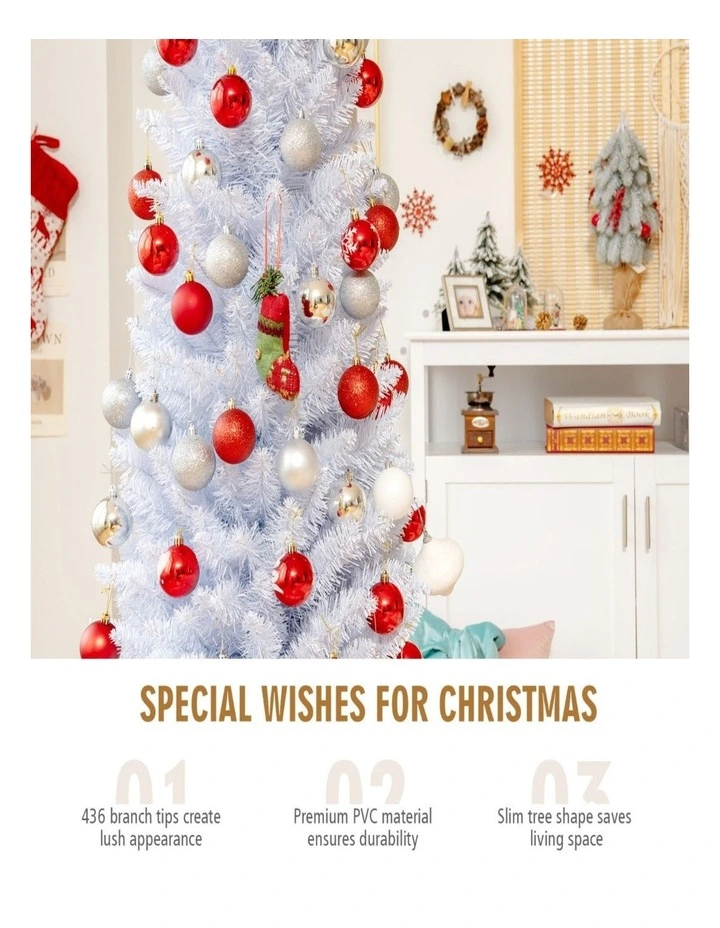 2.1m White Pencil Artificial Christmas Tree Slim Xmas Home Decoration image 6
