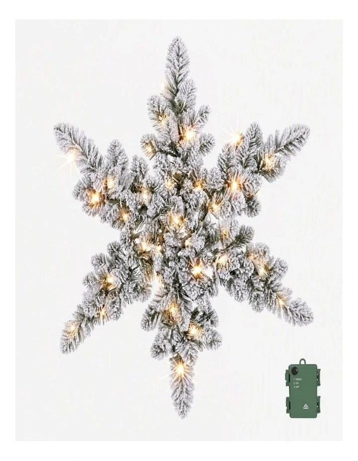 60cm Snow Flocked Christmas Wreath with LED Lights Festive Door Decor image 1