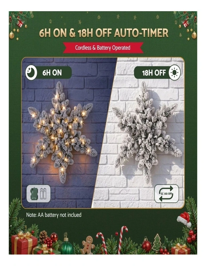 60cm Snow Flocked Christmas Wreath with LED Lights Festive Door Decor image 3