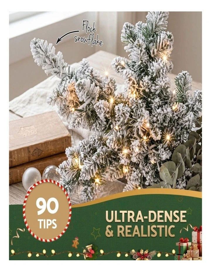 60cm Snow Flocked Christmas Wreath with LED Lights Festive Door Decor image 4
