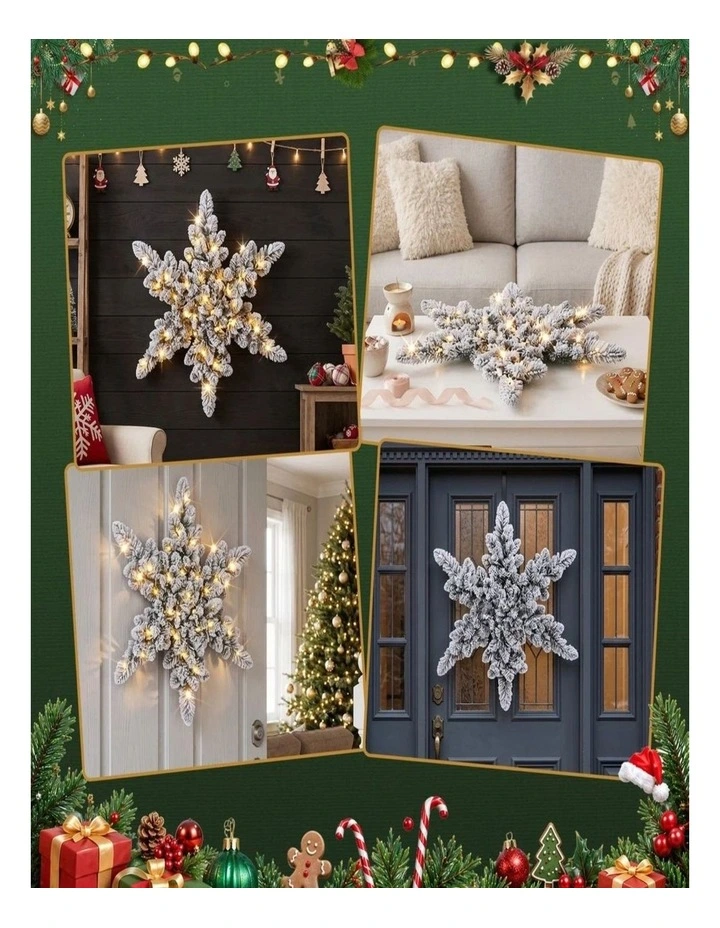 60cm Snow Flocked Christmas Wreath with LED Lights Festive Door Decor image 5