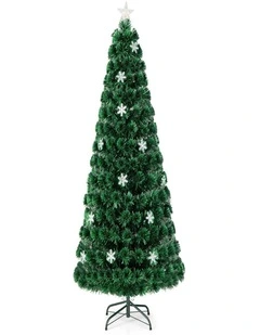 180cm Pre-Lit Artificial Christmas Tree with Fiber Optic Lights & Stand