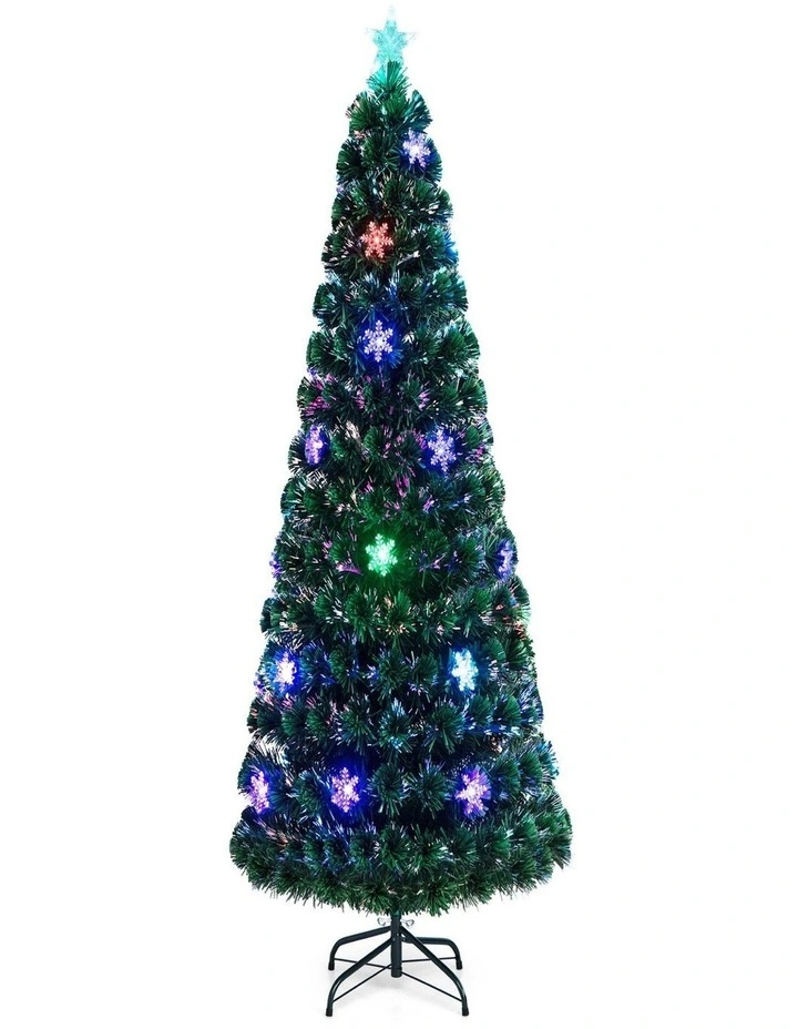 180cm Pre-Lit Artificial Christmas Tree with Fiber Optic Lights & Stand image 2