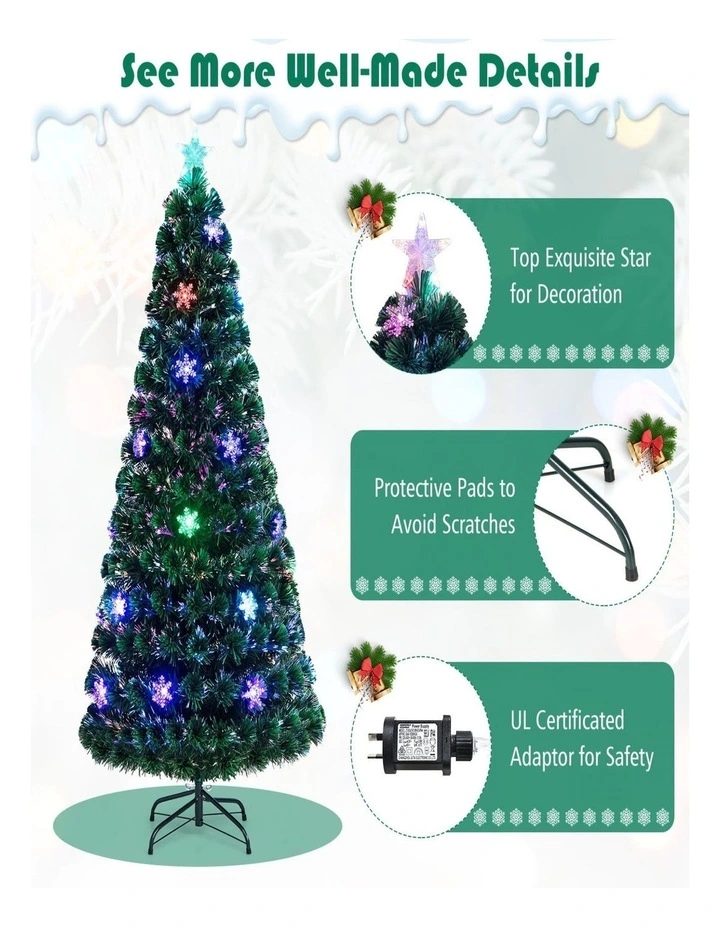 180cm Pre-Lit Artificial Christmas Tree with Fiber Optic Lights & Stand image 3