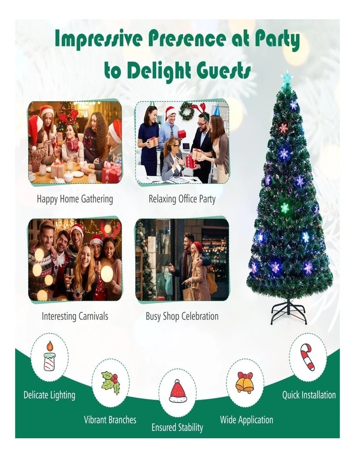 180cm Pre-Lit Artificial Christmas Tree with Fiber Optic Lights & Stand image 4