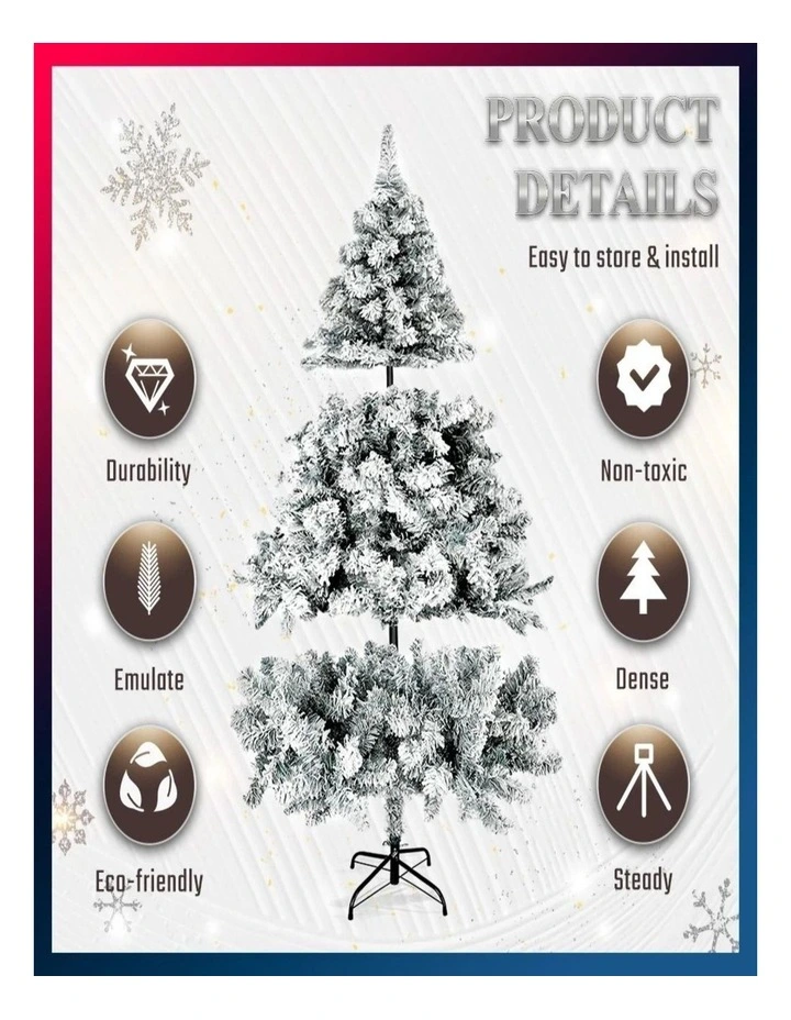6ft Snow Flocked Pencil Christmas Tree 1.8m with Berries & Flowers image 3