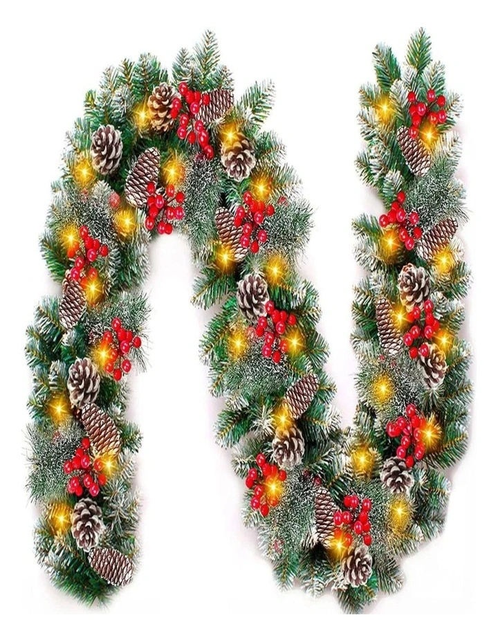 Artificial Christmas Garland with LED Lights Festive Wreath Decor image 1