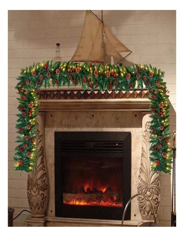 Artificial Christmas Garland with LED Lights Festive Wreath Decor image 2
